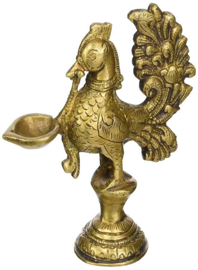 Purpledip Unique Pure Brass Peacock with Deepak, Deepam Kuthu Vilakku Indian Religious Gift Ideas (10514) - Image 1